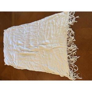 Soft White/Ivory Cotton Fringed Wrap